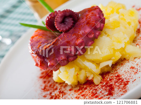 Seafood dish - boiled octopus with potato Seafood dish - boiled octopus with potato 121706881