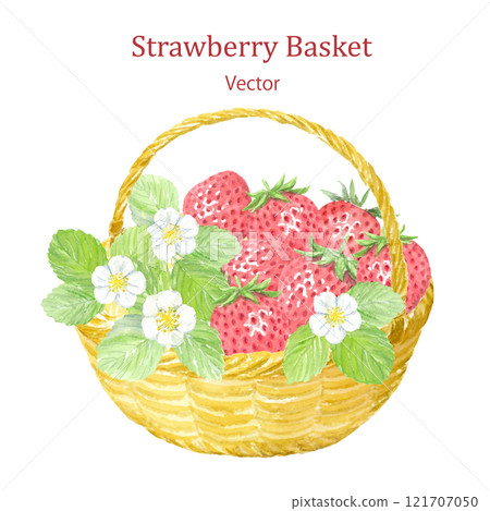 籃子向量中草莓的水彩插圖 121707050