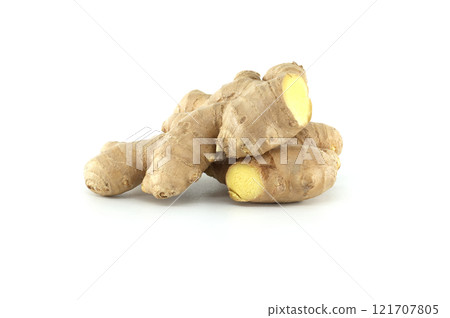 Fresh ginger root zingiber officinale on white background Fresh ginger root zingiber officinale on white background 121707805