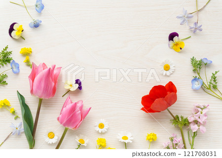 Flower frame full of spring flowers 121708031