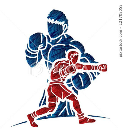 Group of Fighter Boxing Sport Boxer Men Fighting Punching Mix Action Cartoon Graphic Vector 121708055
