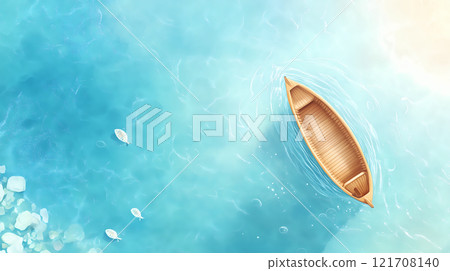 海上漂浮的小木船 121708140