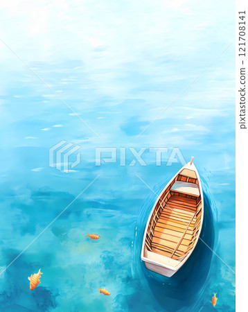 海上漂浮的小木船 121708141