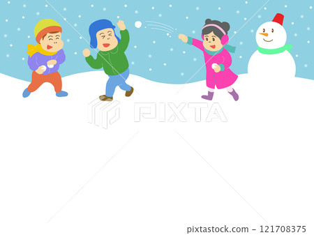 明信片、打雪仗的孩子以及可用於冬季問候的雪人材料 明信片、打雪仗的孩子以及可用於冬季問候的雪人材料 121708375