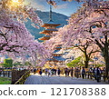 Cherry blossoms and tourists at Toji Temple, Japanese landscape 121708388