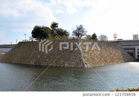 Mihara Castle Ruins: Stone wall of the castle tower Mihara Castle Ruins: Stone wall of the castle tower 121708656