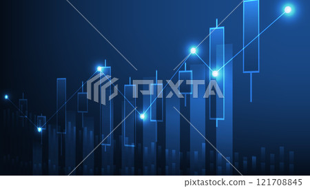 business bar graph and stock market candlesticks on blue background business bar graph and stock market candlesticks on blue background 121708845