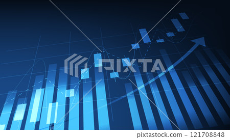 business bar graph and stock market candlesticks on blue background 121708848