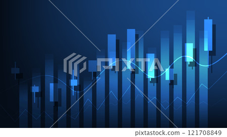 business bar graph and stock market candlesticks on blue background business bar graph and stock market candlesticks on blue background 121708849