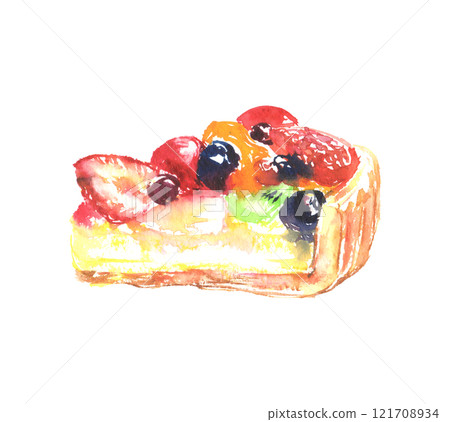 Fruit tart watercolor illustration 121708934