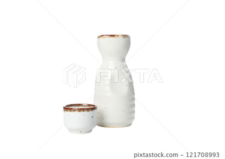 PNG, sake, in a light ceramic bottle, isolated on a white background. PNG, sake, in a light ceramic bottle, isolated on a white background. 121708993