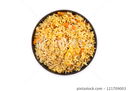 PNG, plate with pilaf, isolated on white background. PNG, plate with pilaf, isolated on white background. 121709003
