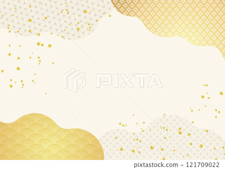 Japanese pattern of sea of clouds Japanese style gold washi paper background 3 121709022