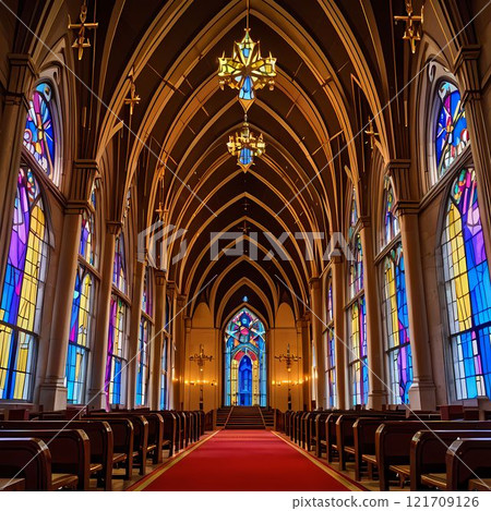 Beautiful stained glass in a church Beautiful stained glass in a church 121709126