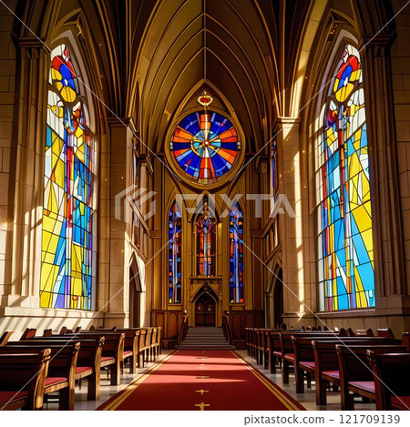 Beautiful stained glass in a church Beautiful stained glass in a church 121709139