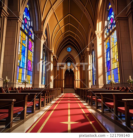 Beautiful stained glass inside the church 121709140