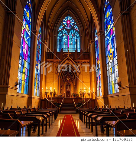 Beautiful stained glass inside the church 121709155