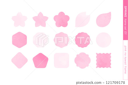 A pink frame that colors spring. A set of simple frame materials of cherry blossoms and petals. A pink frame that colors spring. A set of simple frame materials of cherry blossoms and petals. 121709178