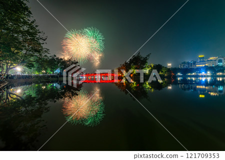 Fireworks night at Hoan Kiem Lake Fireworks night at Hoan Kiem Lake 121709353