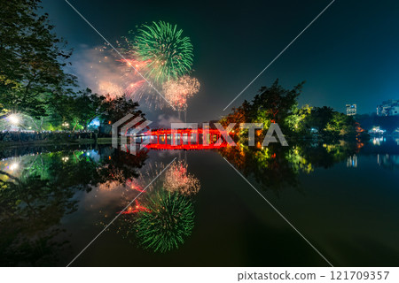 Fireworks night at Hoan Kiem Lake Fireworks night at Hoan Kiem Lake 121709357