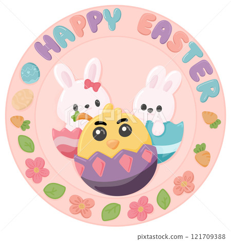 Happy Easter Circle Sign Illustration Happy Easter Circle Sign Illustration 121709388