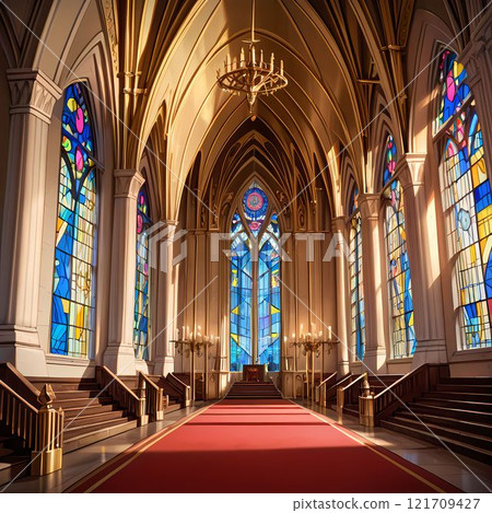 Beautiful stained glass cathedral 121709427