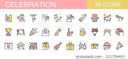 Celebration line icon set - birthday, wedding, award, etc. - Color Celebration line icon set - birthday, wedding, award, etc. - Color 121709491