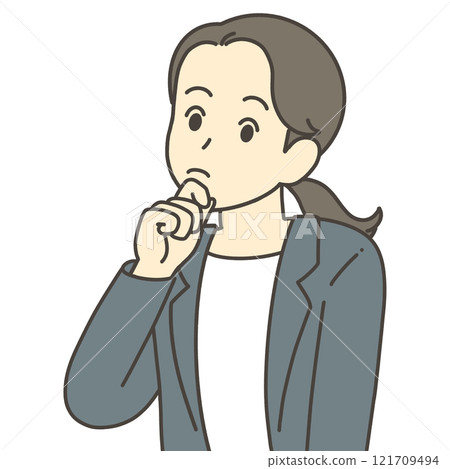 一個穿著西裝的女人帶著困惑的表情思考的插圖 121709494