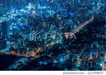 Osaka night view and car light trails 121709637