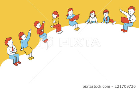 Illustration of businessmen and adults discussing 121709726