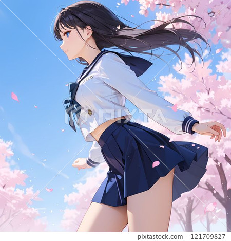 櫻花和穿著水手服的女人 櫻花和穿著水手服的女人 121709827
