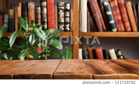 Bookshelf and table background material 121710782