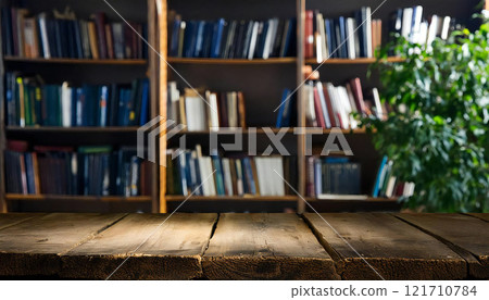 Bookshelf and table background material 121710784