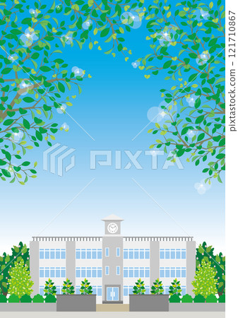 新綠季節的校舍插圖 新綠季節的校舍插圖 121710867