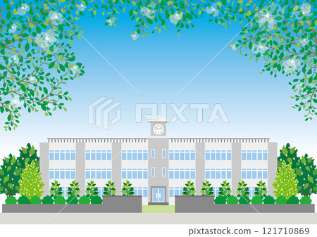 Illustration of a school building in the season of fresh greenery Illustration of a school building in the season of fresh greenery 121710869