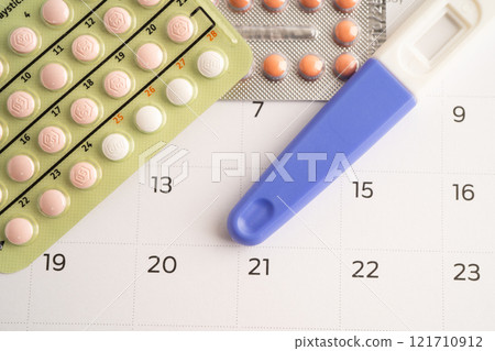 Pregnancy test for female of ovulation day, fetus, maternity, childbirth, birth control. 121710912