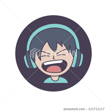 Cute Boy Gamer Anime Cartoon Character Wearing Headset with Shouting Expression Cute Boy Gamer Anime Cartoon Character Wearing Headset with Shouting Expression 121711217