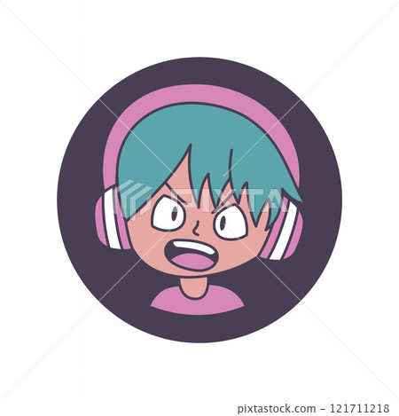 Cute Boy Gamer Anime Cartoon Character Wearing Headset with Shouting Expression 121711218