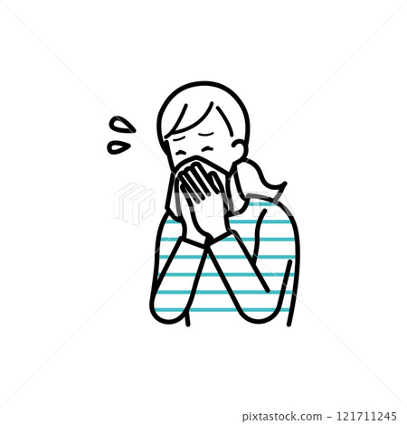 一名婦女擤流鼻涕的花粉症插圖 121711245