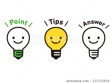 Cute smiling light bulb character illustration set 121711610