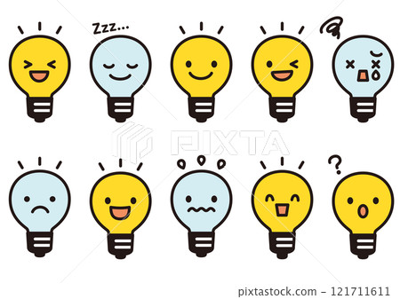 Cute light bulb character illustration set 121711611