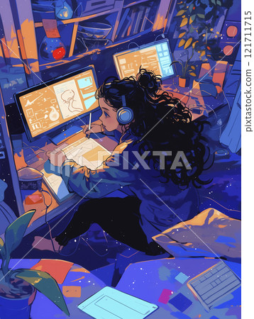 Girl drawing digital illustration Girl drawing digital illustration 121711715