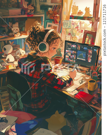 女孩畫數位插圖 女孩畫數位插圖 121711716