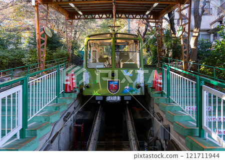 A cable car parked at Kobe Maya Cable Station 121711944