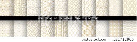 Geometric set of seamless golden and white patterns. Simple vector graphics Geometric set of seamless golden and white patterns. Simple vector graphics 121712966