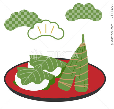 柏麻糬、chimaki 和松樹圖案的插圖 柏麻糬、chimaki 和松樹圖案的插圖 121713272