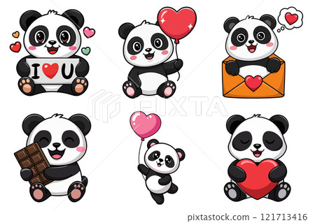 cute panda and big set of cartoon panda 121713416
