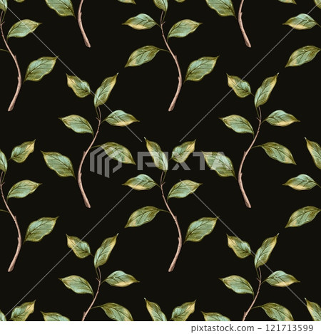 Seamless pattern Watercolor Branch with Green Leaves 121713599