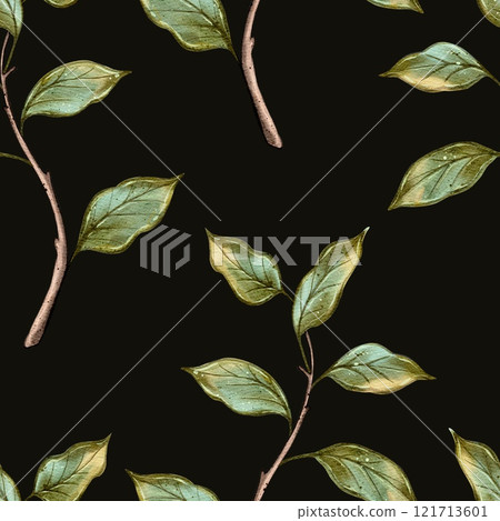 Seamless pattern Watercolor Branch with Green Leaves 121713601