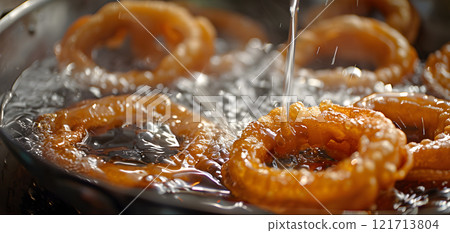 Diwali, Jalebis being soaked in sugar syrup becomin 121713804